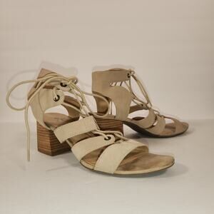 CROWN VINTAGE Domonte Sandal Women 9 Cream Suede Gladiator Chunky Heel Tie Ankle